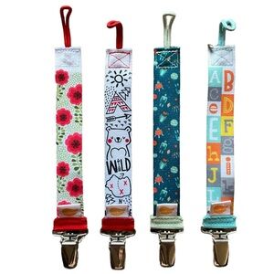 Pacifier Clips for Boys or Girls Colorful Pattern Design 4 Sets